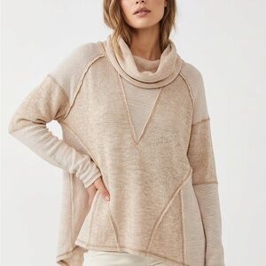 Free People We The Free Beatnik Hacci Cowl Neck Sweater Tan Beige Medium
